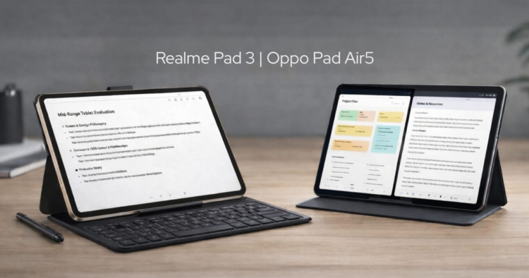 ealme Pad 3 and Oppo Pad Air 5 side-by-side productivity comparison for African professionals in 2026.