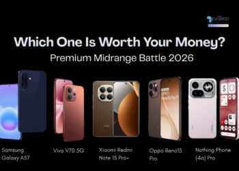 Best premium midrange smartphones in Kenya 2026 comparison featuring Samsung Galaxy A57, Vivo V70, Xiaomi Note 15 Pro Plus, Oppo Reno15 Pro and Nothing Phone 4a Pro