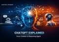 Illustration showing the evolution of ChatGPT from a basic chatbot into a reasoning AI agent with advanced multimodal capabilities.