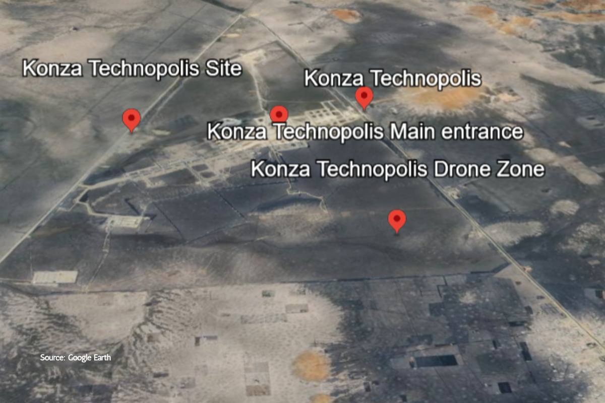 Satellite map view of Konza Technopolis site in Muumandu Area Machakos County Kenya from Google Earth