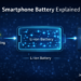Smartphone lithium ion battery diagram showing energy flow and charging process.