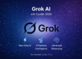 Minimalist illustration of Grok AI by xAI showing real-time AI reasoning and integration with the X platform.