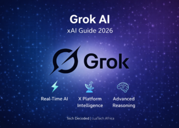 Minimalist illustration of Grok AI by xAI showing real-time AI reasoning and integration with the X platform.
