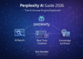 Illustration explaining Perplexity AI answer engine showing AI search, real-time citations and knowledge synthesis
