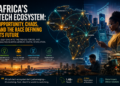 Africa tech ecosystem map showing connected startup hubs, fintech growth, and digital innovation across the continent