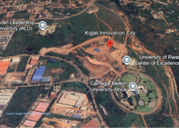 Rwanda Innovation City Kigali aerial view showing development site and Carnegie Mellon University Africa campus