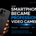 Editorial illustration showing how smartphones evolved into professional video cameras through sensors, stabilization, image processing, ISP technology, and artificial intelligence.