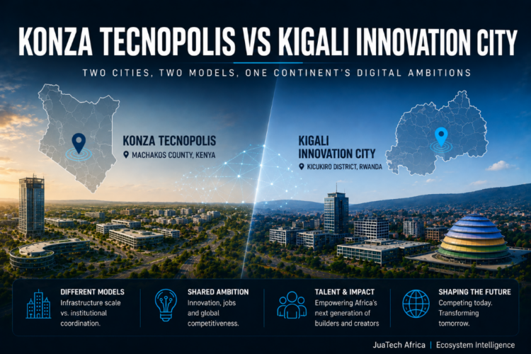 Konza Technopolis in Kenya and Kigali Innovation City in Rwanda representing two competing innovation ecosystem models shaping Africa’s digital future