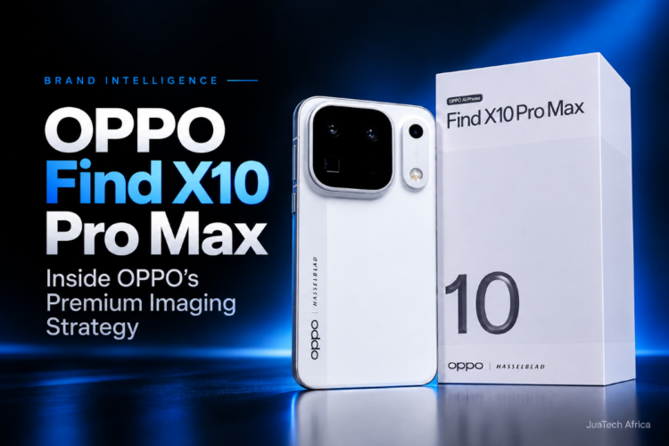 OPPO Find X10 Pro Max smartphone and packaging featured in JuaTech Africa's analysis of OPPO's premium imaging strategy.