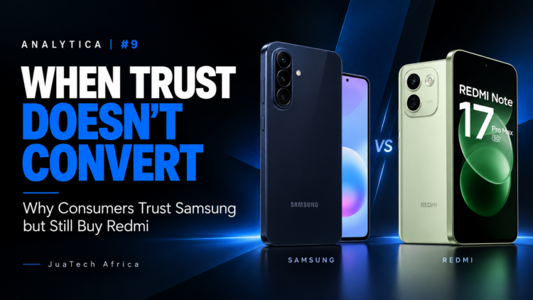 Samsung and Redmi smartphones illustrating the gap between brand trust and purchase behaviour