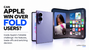 Apple iPhone Duo and Samsung Galaxy Z Fold8 displayed open and folded in a comparison